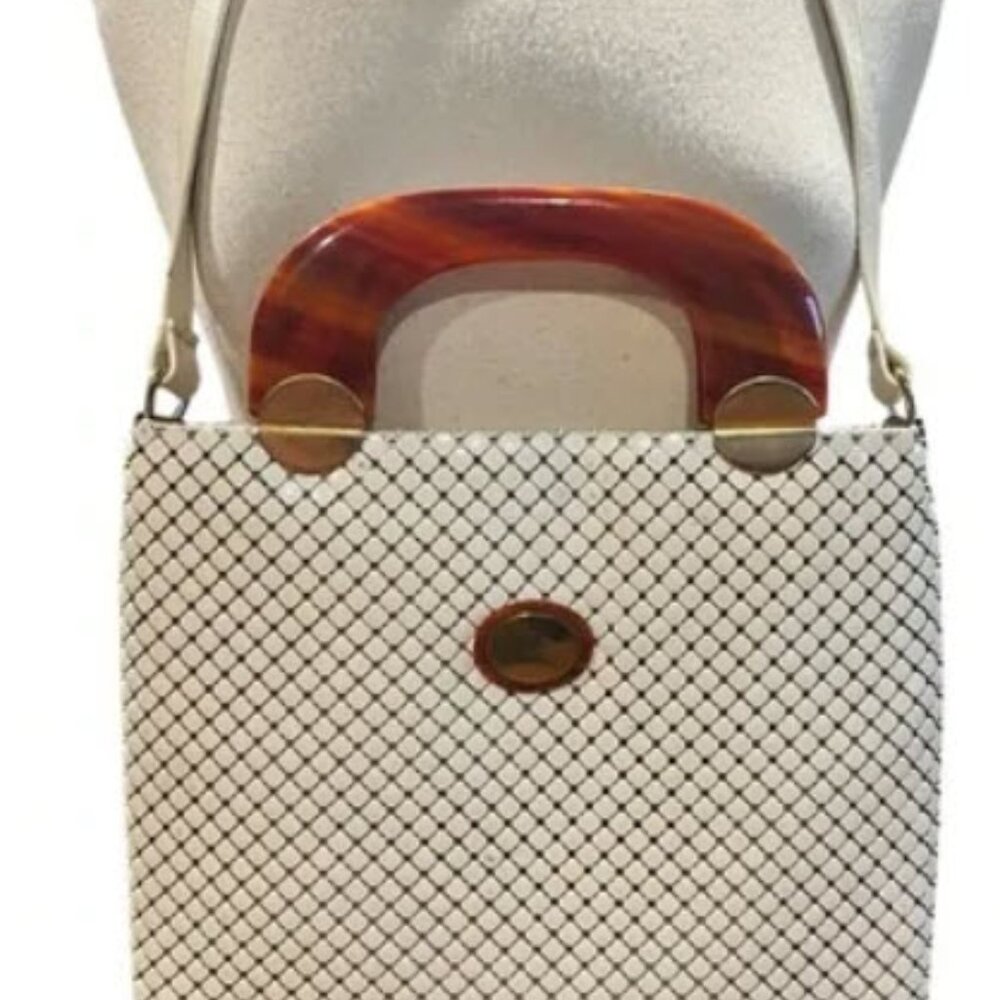Vintage Whiting And Davis Mesh Bag With Lucite Handles And Shoulder Strap